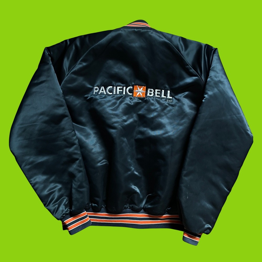 VTG 80s Chalk Line Pacific Bell San Diego Super Sunday Satin Jacket XL Navy AT&T